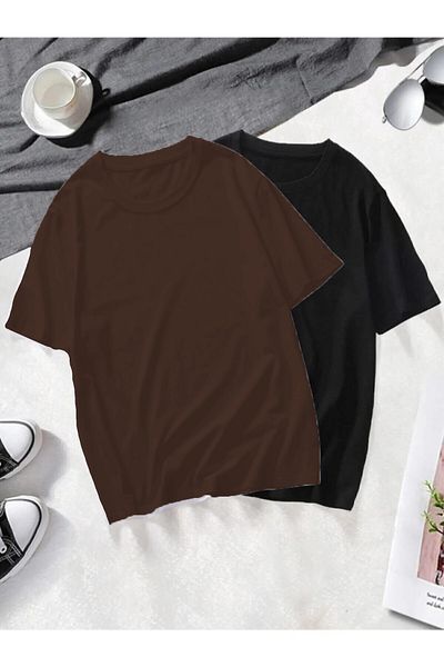 Mambo Μπλουζάκι Unisex 2 Pack Ασπρόμαυρο Basic Oversize χτενισμένο βαμβακερό μπλουζάκι
