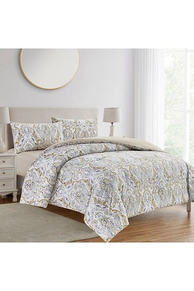 In House New Home | 4 Pieces Summer Comforter Set - King - 260x240 cm - Beige & Light Grey