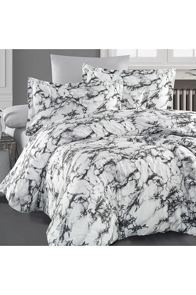 In House طقم لحاف رانفورس قطني مكون من 8 قطع - مقاس كينج - 260×240 سم - 23386-v1 - أبيض وأسود