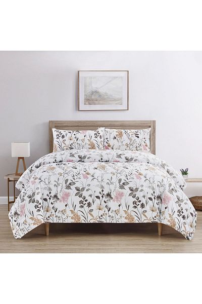 In House Fadeh | 4 Pieces Summer Comforter Set - King - 260x240 cm - Ivory & Grey