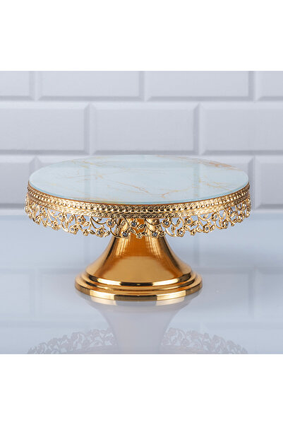 Hinora 30 CM Round Cake Stand - Marble Pattern, Stone Presentation Holder, Go...