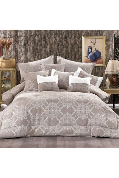 In House Peony | 12 Pieces Chanel Lohaver Polyester Comforter Set - King - 240x260 cm - 2000202-v2 - Choco