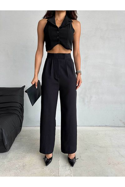 RAFINERY Pantaloni Palazzo de damă cu talie înaltă și fard - 69260-541