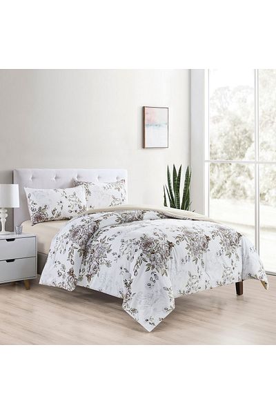 In House Hamsa | 4 Pieces Summer Comforter Set - King - 260x240 cm - Ivory & Dark Beige