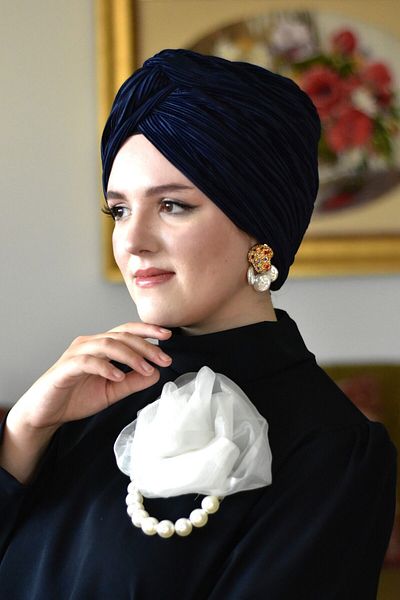 ARTİZİA Pleat fabric love knot stylish no-padding islamic cap, ready-made wrap, ready-made turban