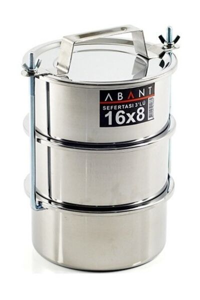 Abant Çelik 3'lü Sefertası Yemek Taşıma Kabı - 16x8 cm