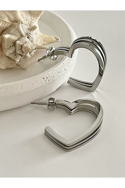 Maris by Deniz THREE-LAYER, HEART STEEL EARRING