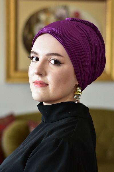 ARTİZİA pleated fabric stylish relax hijab cap, ready wrap, ready turban