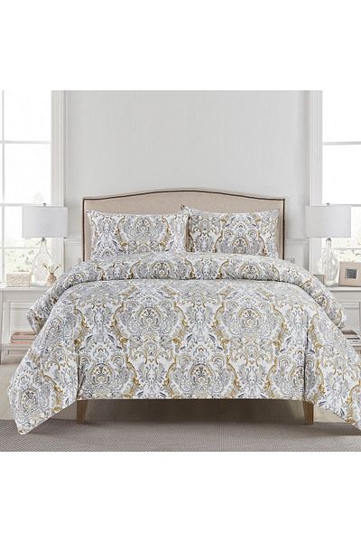 In House New Home | 4 Pieces Summer Comforter Set - King - 260x240 cm - Beige & Light Grey