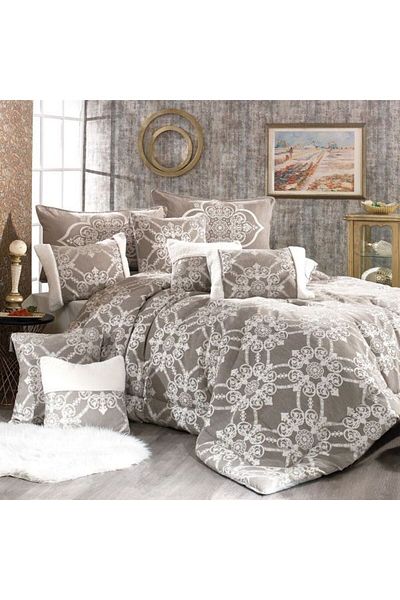 In House Peony | 12 Pieces Chanel Lohaver Polyester Comforter Set - King - 240x260 cm - 2000202-v2 - Choco