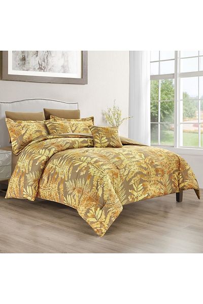 In House Tulane | 8 Pieces Comforter Set - King - 260x240 cm - Light Brown & Gold