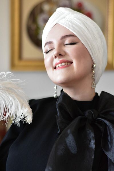 ARTİZİA Pleat fabric love knot stylish no-padding islamic cap, ready-made wrap, ready-made turban
