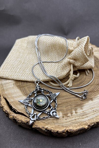 Balzamin Design Paslanmaz Kararmaz Çelik Gümüş Rengi Pusula Pentagram 316l Ka...