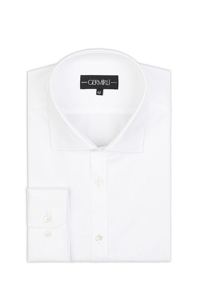 Germirli Thomas Mason Sea Island Cotton - Tailor Fit Classic Collar Shirt, White Twill Texture