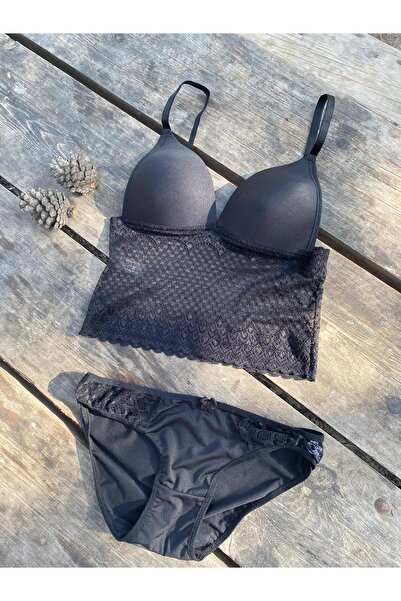SMG DESİGN SİYAH DÜZ DANTELLİ BRALET TAKIM