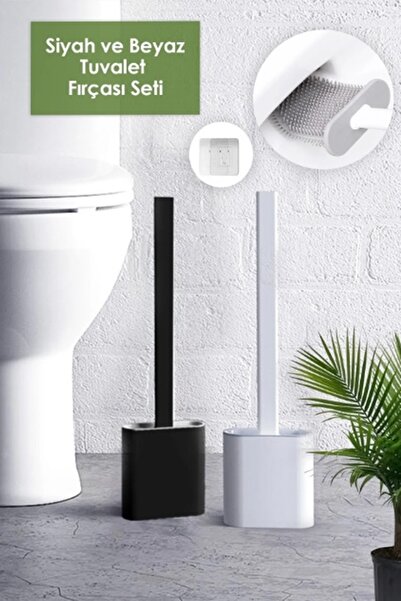 Kitchen Beauty 2li Set Beyaz Ve Siyah Renk Silikon Tuvalet Fırçası Set Büküle...