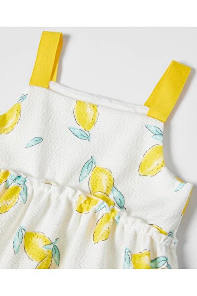KIYAFET Limon Baskılı Askılı Elbise