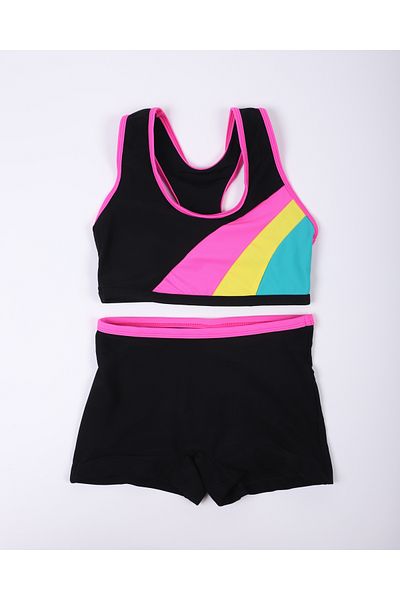 My-o Girl's Black Color Swimmer Bottom-Top Set Swimsuit Bikini