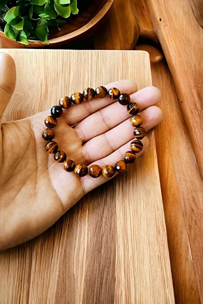 MGA DOĞAL TAŞ Kaplan Gözü Faset Elmas Kesim Bileklik 10 mm Orijinal Doğal Taş Parlak Kesim Bileklik