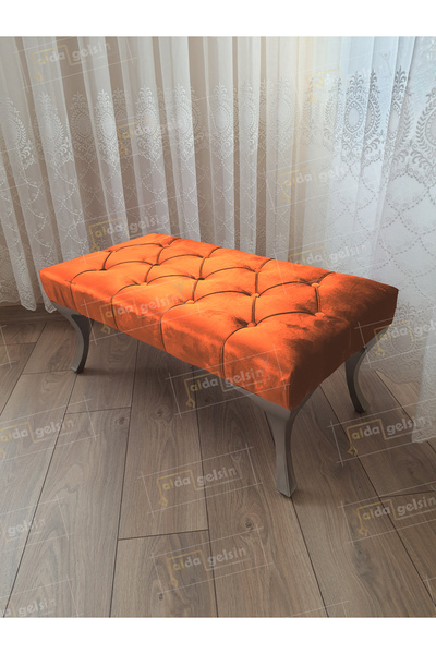 aldagelsin Kapitoneli Ayak Ucu Kapı Önü Antre Bench Puf Gümüş Ayak (110*45)