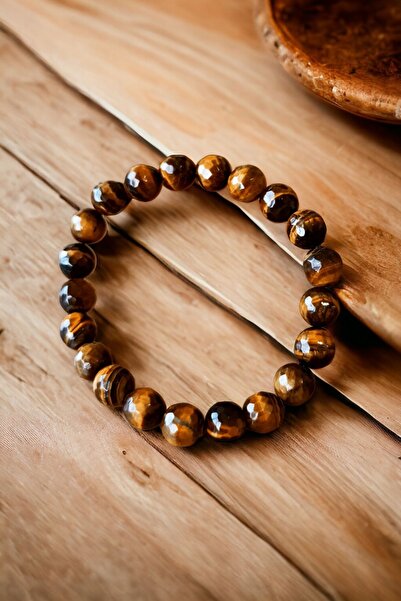 MGA DOĞAL TAŞ Kaplan Gözü Faset Elmas Kesim Bileklik 10 mm Orijinal Doğal Taş Parlak Kesim Bileklik