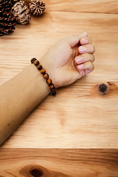 MGA DOĞAL TAŞ Kaplan Gözü Faset Elmas Kesim Bileklik 10 mm Orijinal Doğal Taş Parlak Kesim Bileklik