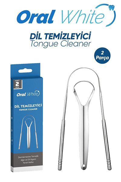 Oral White منظف اللسان ومكشطة اللسان ستانلس ستيل 2 قطعة