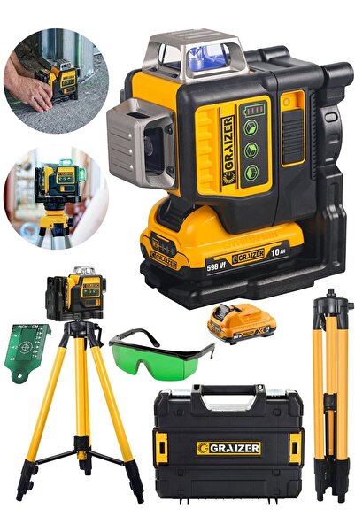 Graizer Alman 598 Vf Tripodlu 12 Köşe Otomatik Hizalama Lazer Metre 360 Derec...