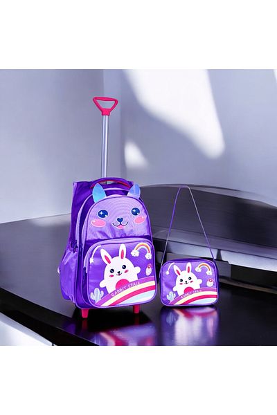 JOJO KIDS Geantă de școală primară ilustrată cu iepure pentru fată - cu cutie de prânz