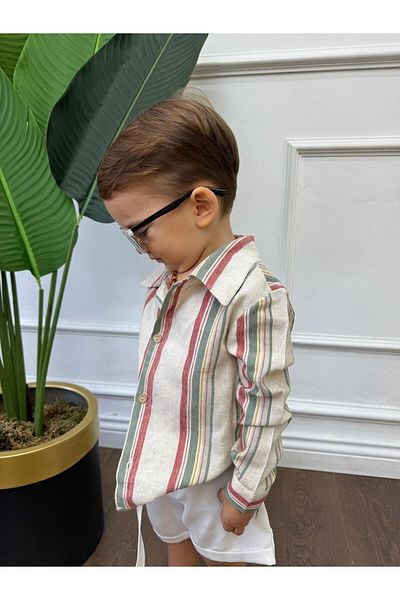 Ares Kids Fashion Cămașă elegantă de in pentru bărbați - albă și imprimată, îmbrăcăminte pentru copii și bebeluși, ocazii speciale