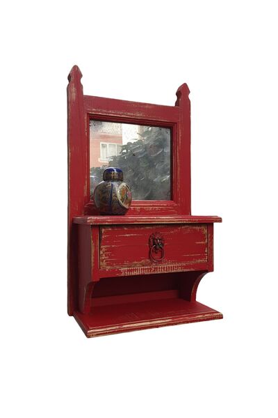 VİNTAGE HOUSE Ahşap Vintage Duvar Dekoru, Eskitme Aynalı Dolap, Rustik Çekmec...