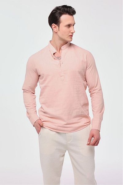 Quagga Men's Half Placket Linen Look 100% Cotton Judge Collar Shirt