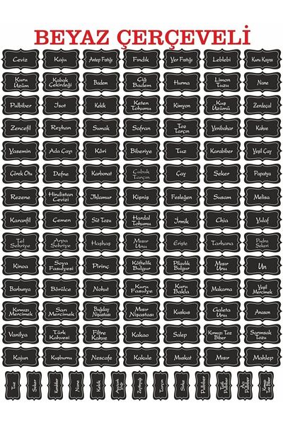 ENGINPRINT 111 Pieces White Framed Water Resistant Nuts - Spices - Legumes - Stickers