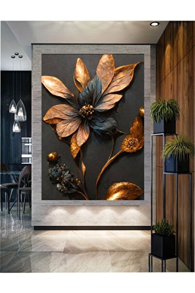 HDART Kabartma Görünümlü Çiçek Dekoratif Kanvas Tablo Tablosu Ofis Cafe Restaurant Duvar Dekoru