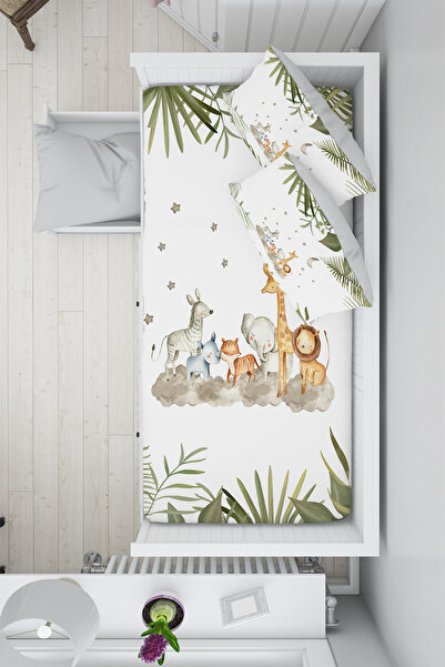 Talia Home سرير مونتيسوري 100x200 - نمط حيوانات لطيفة، طقم غطاء لحاف للأطفال ...