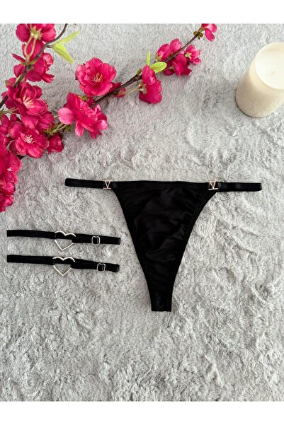 Oprah Kadın Aksesurlı Seksi String ve 2 Li Kalp Aksesuarlı Bacak Aksesuarı