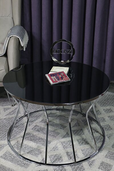 Zigonzi Gümüş Metal Siyah Cam, Kum saati, Orta sehpa