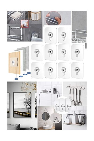 ÖzSima 10 Adet Kiracılar İçin Banyo Çerçeve Askısı Vidasız Dayanıklı İz Bırak...