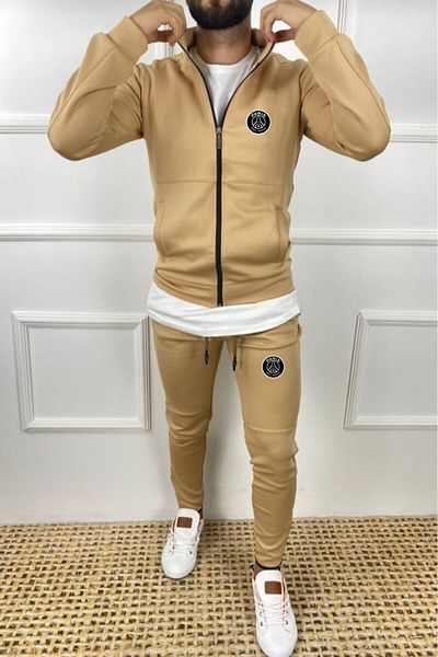 blackjack giyim Paris Camel Printed Tracksuit Set