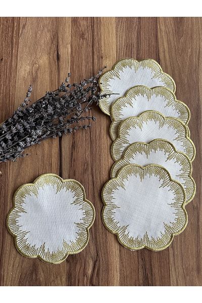 NURHAN HOME COLLECTION Χαρτοπετσέτα παρουσίασης κοκτέιλ 6 τεμαχίων Golden Shiny Model Gold Embroidered