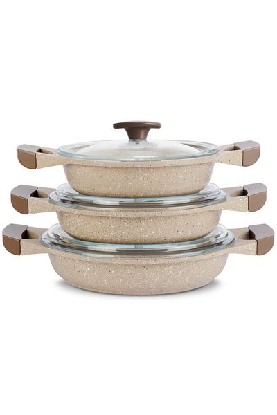 ThermoAD Pan Set 6 Pieces Granite Casting Pan Set of 3 Granite Pans Mink