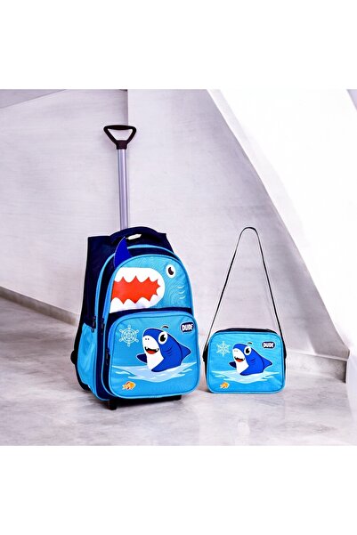 JOJO KIDS Geantă de școală primară cu cecuri de câini și pești pentru băiat - cu cutie de prânz