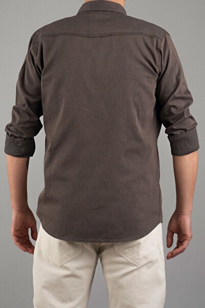 bombe Ανδρικό τζιν πουκάμισο Slim Fit Tight Fit Καφέ