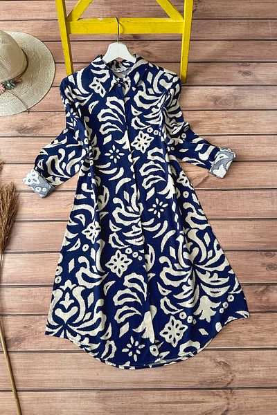 MODAQU Αυθεντικό Viscose Tunic πουκάμισο Navy Blue