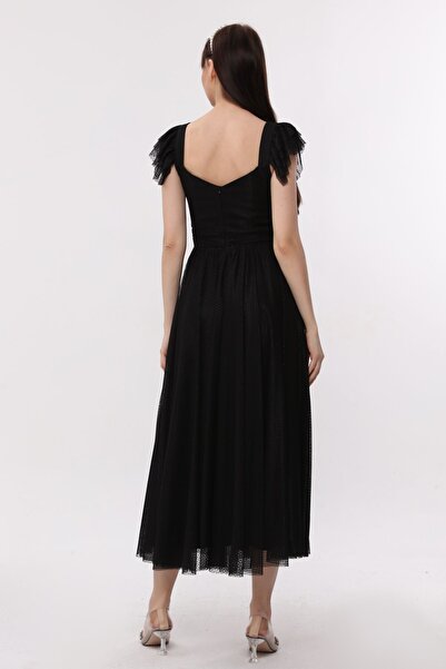 Asees Fırfır Detaylı Korsajlı Tül Elbise