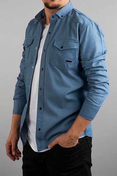 bombe Pánská džínová košile Slim Fit Ledově modrá