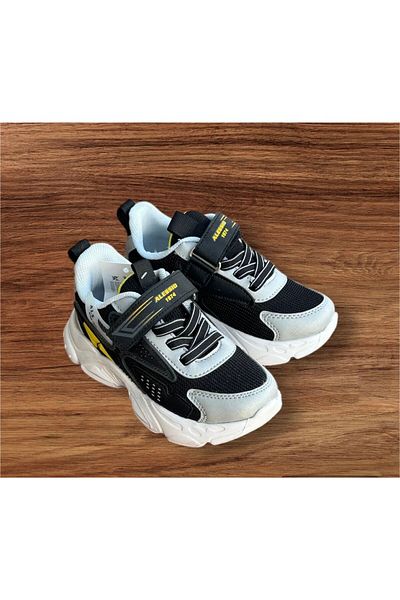 ALES Black Gray Anatomical Sports Shoes for Boys - Velcro Sole