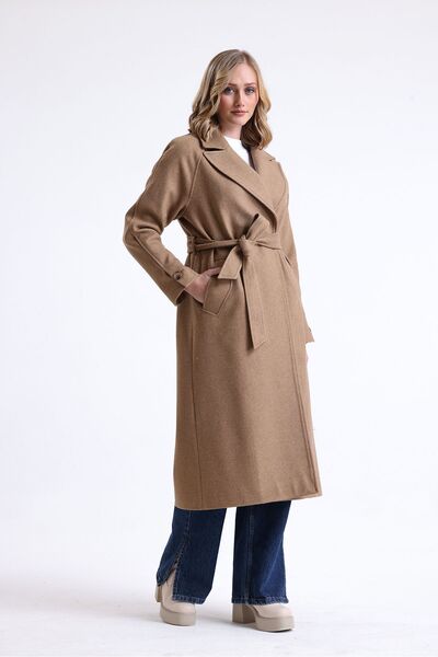 kabancım Women's Belted Textured Stamp Coat