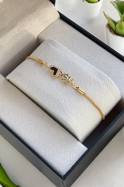 TAKIPORT Colorful and Adjustable Zircon Stone Love Detailed Gold Women's Bracelet