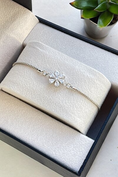 TAKIPORT Gümüş Renk Asansörlü Renk Atmaz Ayarlanabilir Zirkon Taşlı Lotus Çiç...